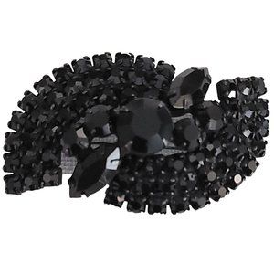 Black Prong Set Rhinestone S Mourning Style Japanned Brooch Pin K815